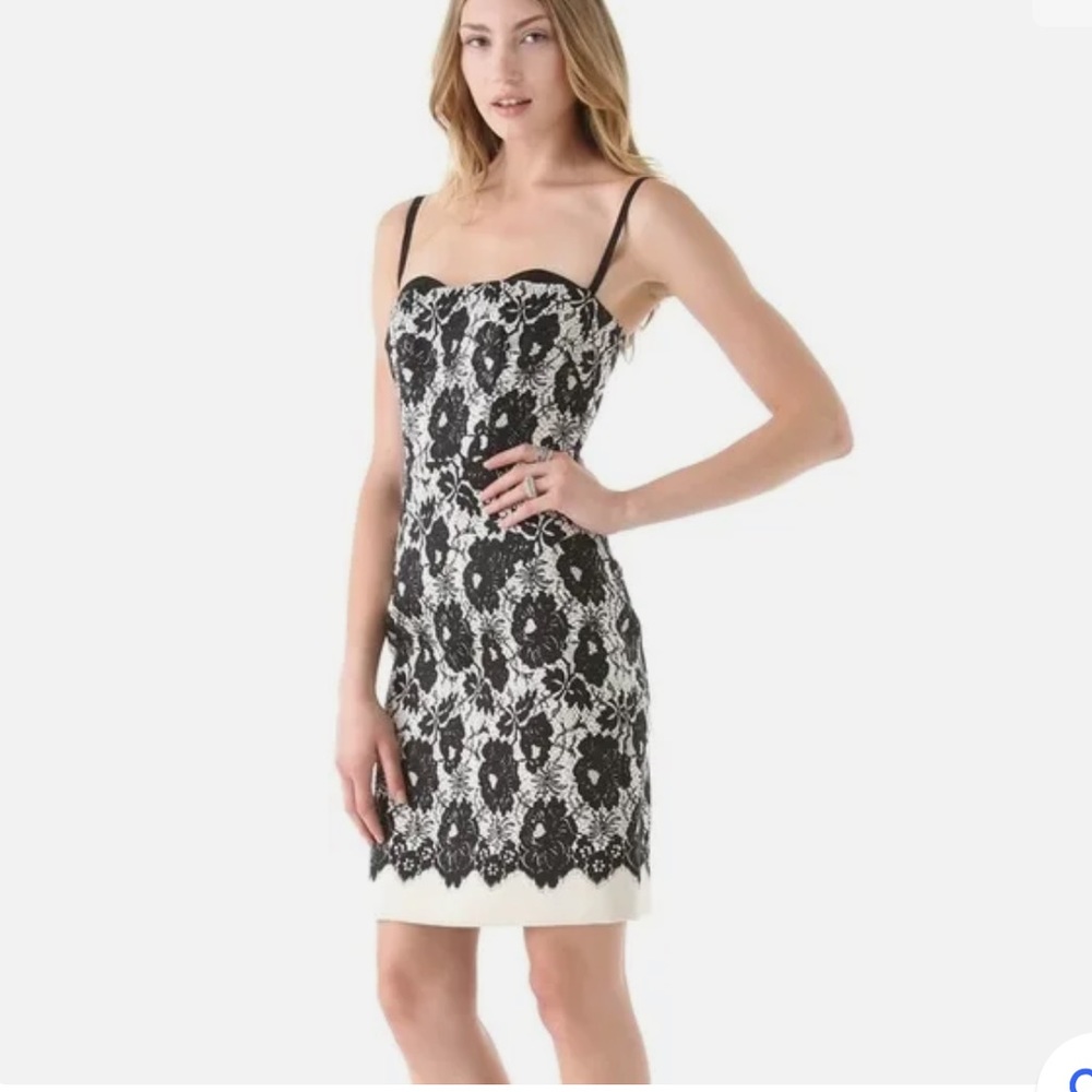 Milly of New York Genevieve Cream Black Lace Illusion Mini Slip Dress - 6